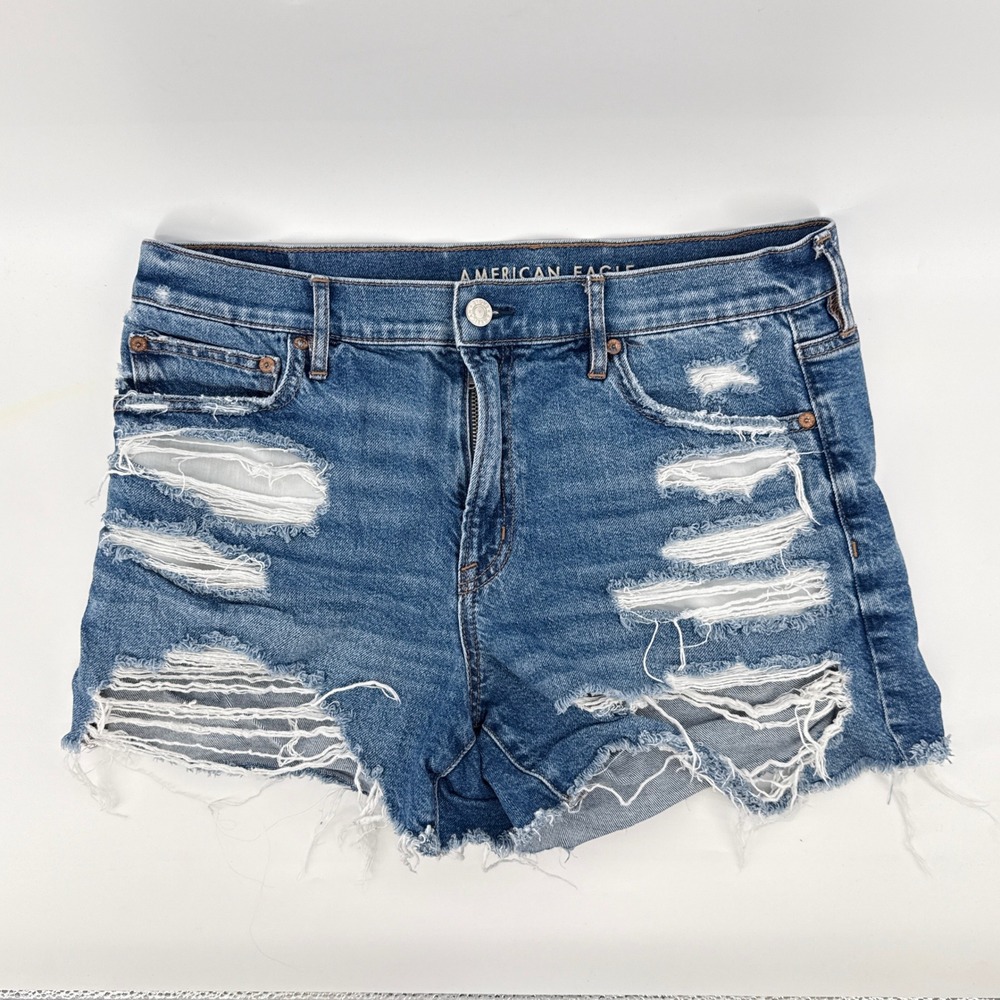 American Eagle Strigid High Rise Distressed Denim Shorts Blue Women Size 10